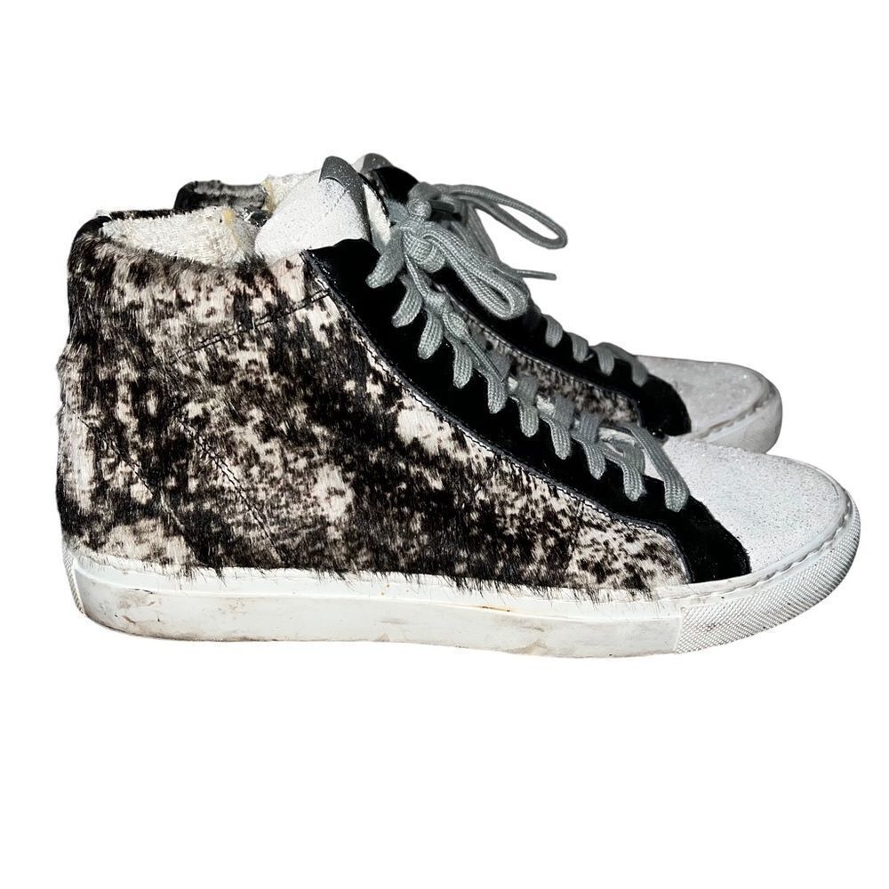 P448 Calf Hair High Top Sneakers Glitter Toes Size 7.5 (38) Very nice
